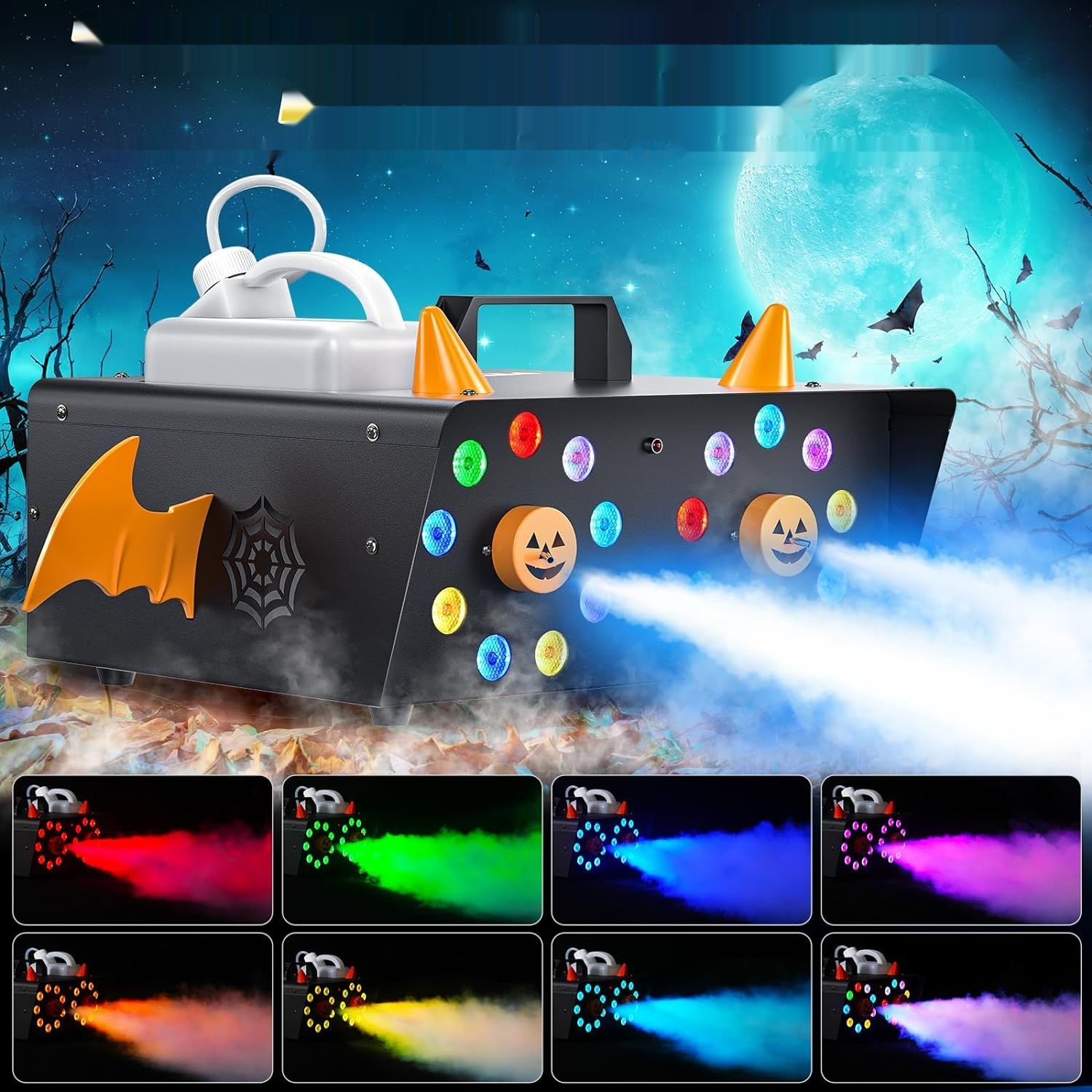 Maszyna do dymu DELIBANG 1500W, 18 LED RGB, pilot, idealna na imprezy.