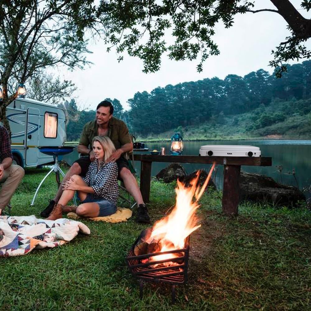 ELMA Przenośna Kuchenka Gazowa na Camping z 2 Palnikami, biała