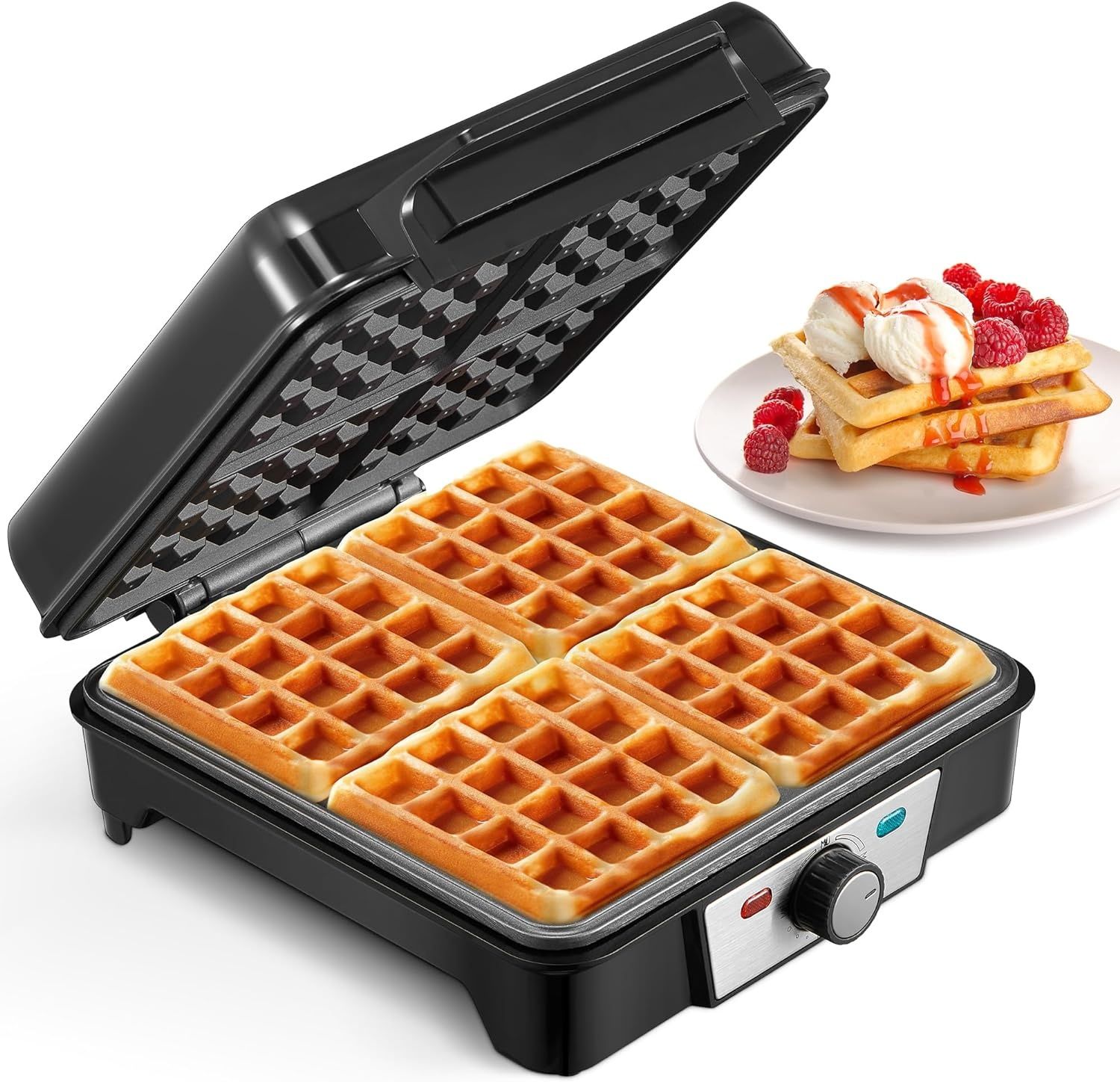 Reemix Gofrownica 1200 W, Nieprzywierająca, Regulacja, Srebrny/Czarny