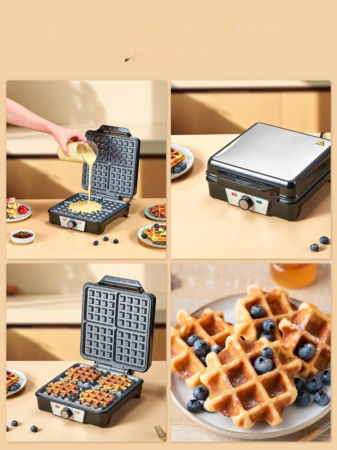 Reemix Gofrownica 1200 W, Nieprzywierająca, Regulacja, Srebrny/Czarny