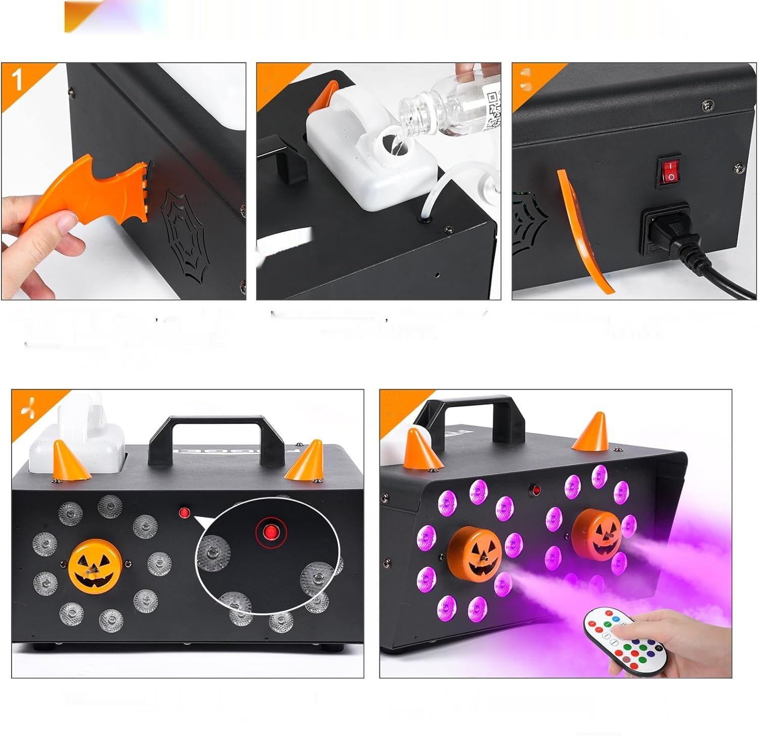 Maszyna do dymu DELIBANG 1500W, 18 LED RGB, pilot, idealna na imprezy.