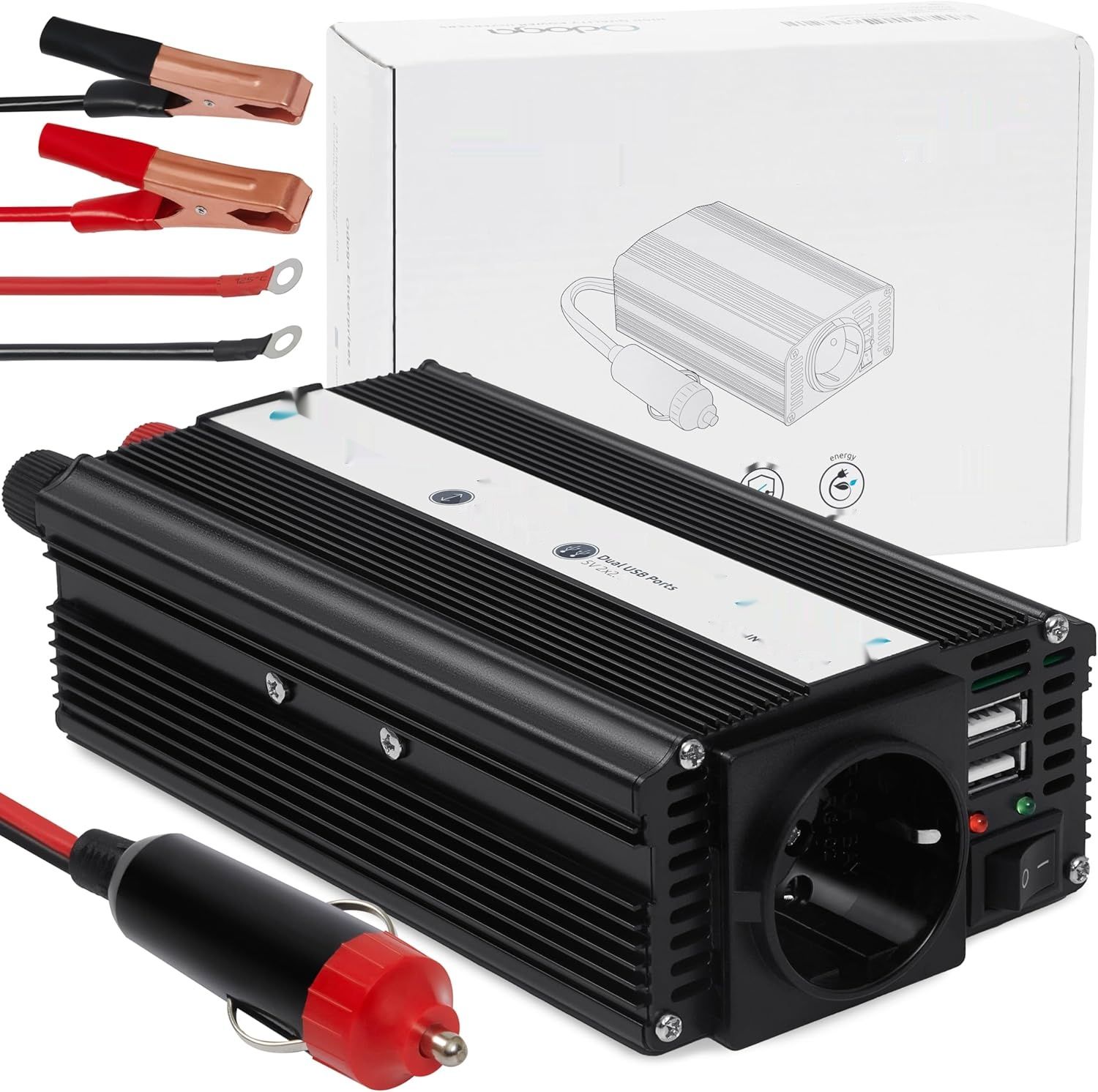 Przetwornica Odoga 12V/230V 500W z USB 4,2A do różnych urządzeń.
