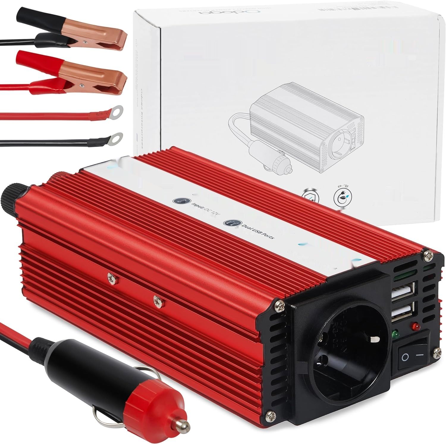 Odoga Inwerter 12 V na 230 V - 500 W, Podwójny USB 4.2 A, Gniazdo Samochodowe