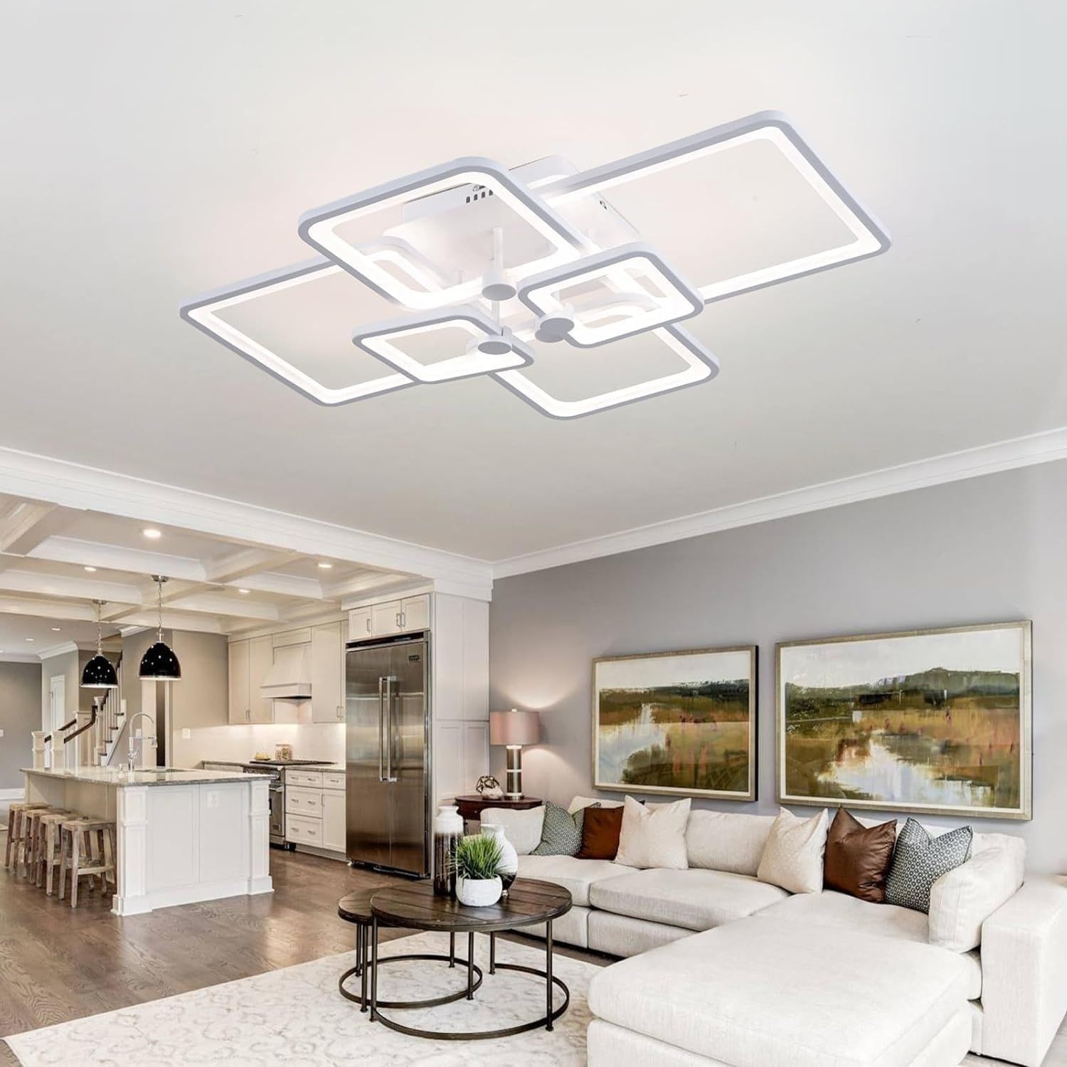 HIHIHOMY Lampa Sufitowa LED Regulowana z Pilotem 6-Pierścieniowa