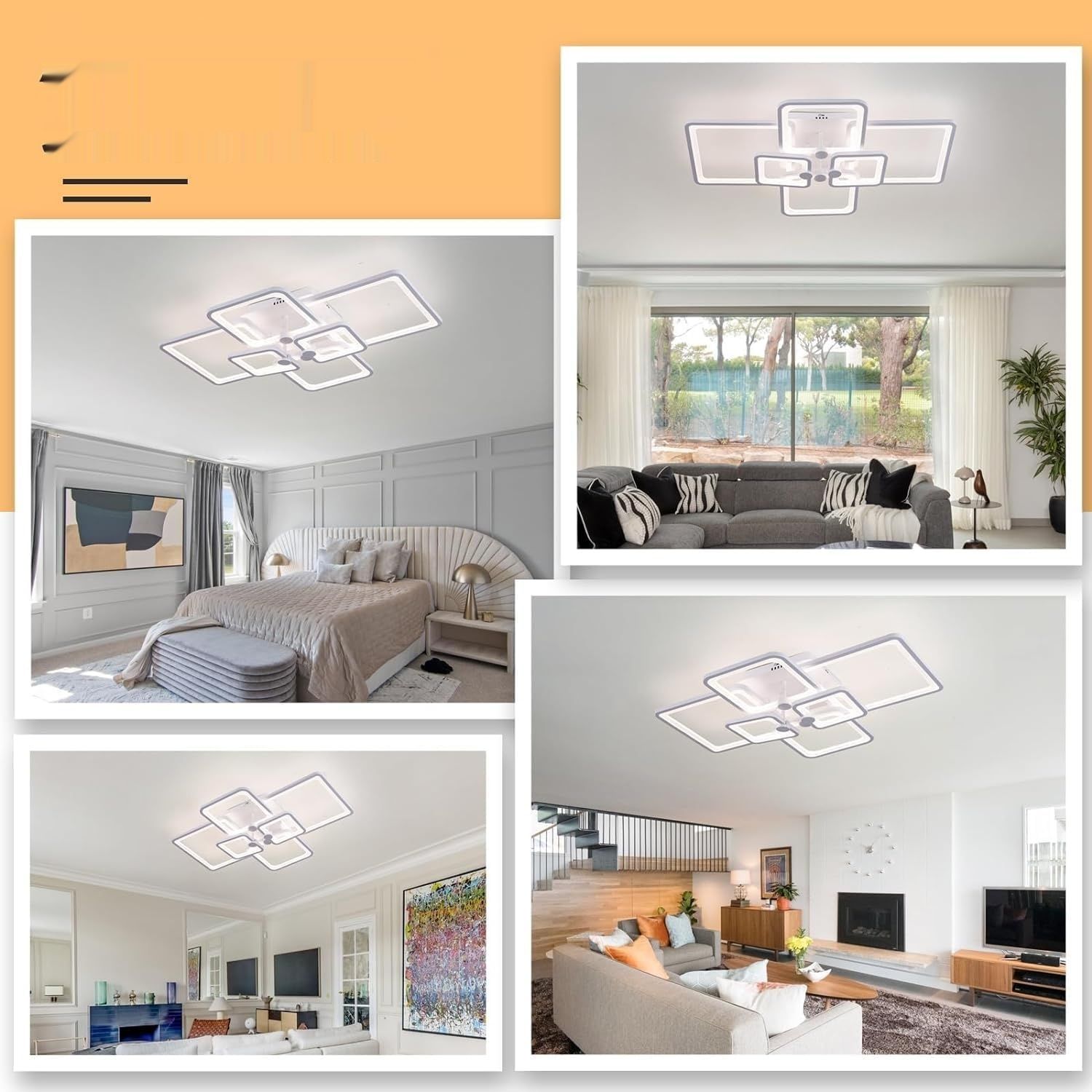 HIHIHOMY Lampa Sufitowa LED Regulowana z Pilotem 6-Pierścieniowa