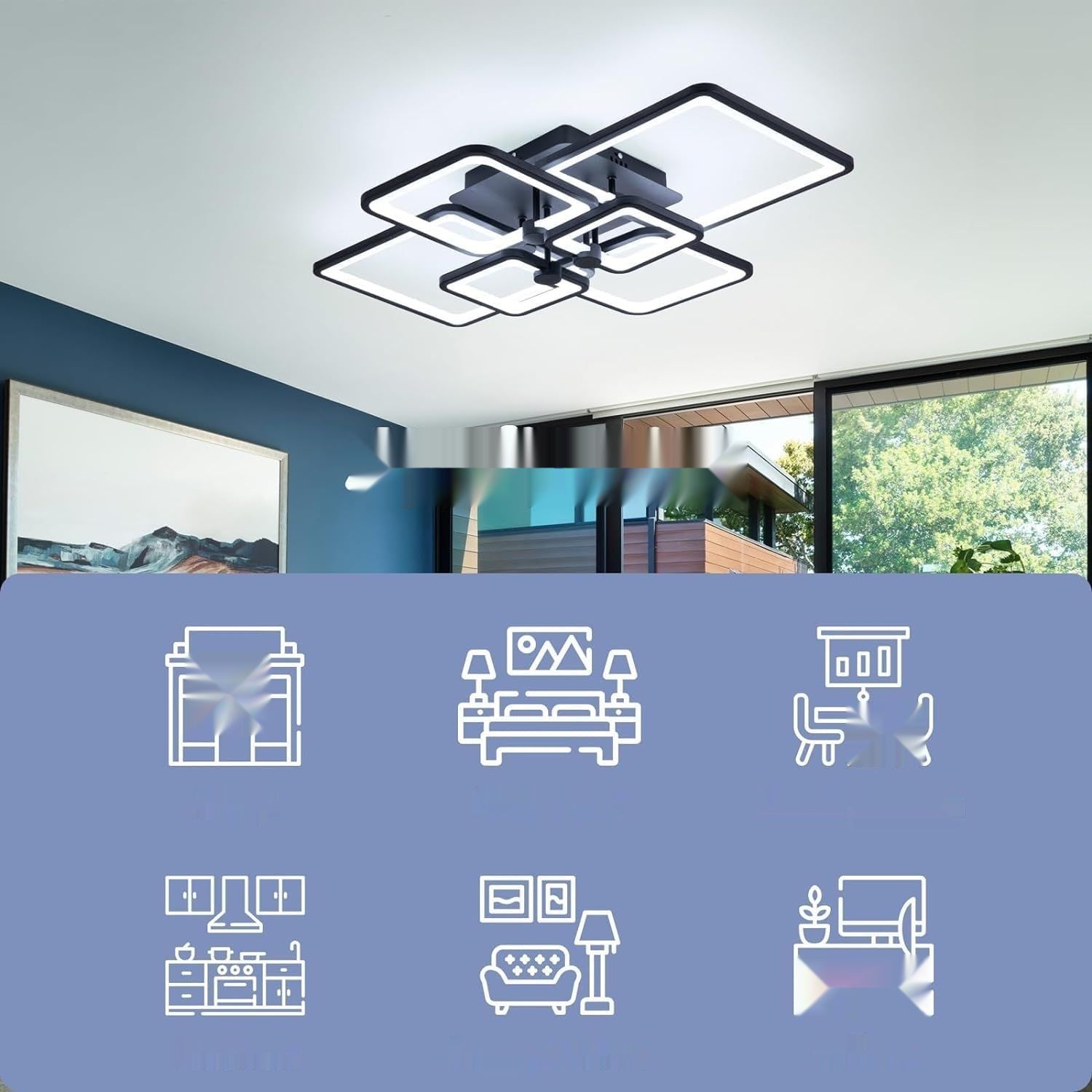 HIHIHOMY Lampa Sufitowa LED Regulowana z Pilotem 6-Pierścieniowa