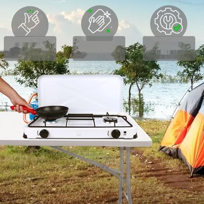 ELMA Przenośna Kuchenka Gazowa na Camping z 2 Palnikami, biała