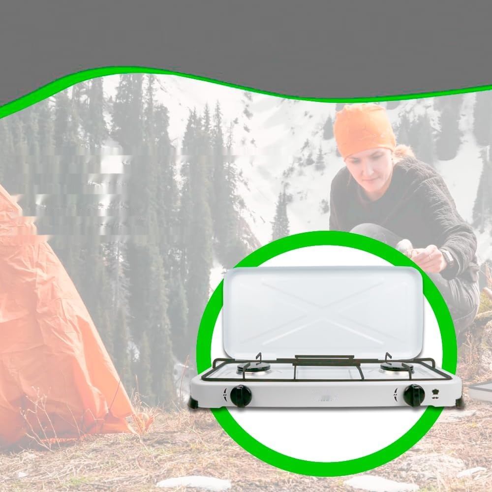 ELMA Przenośna Kuchenka Gazowa na Camping z 2 Palnikami, biała
