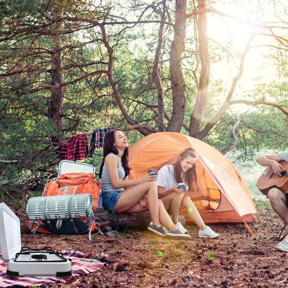 ELMA Przenośna Kuchenka Gazowa na Camping z 2 Palnikami, biała