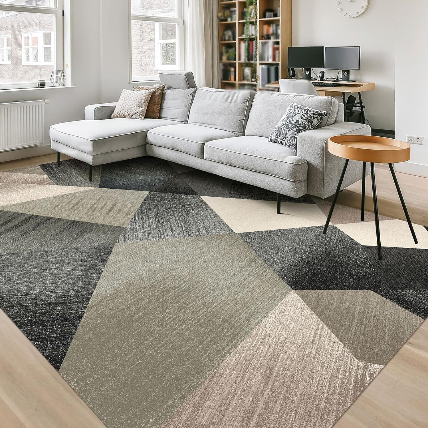 HOMFINE Dywan 160x230 cm, geometryczny, antypoślizgowy, zielony, prany.