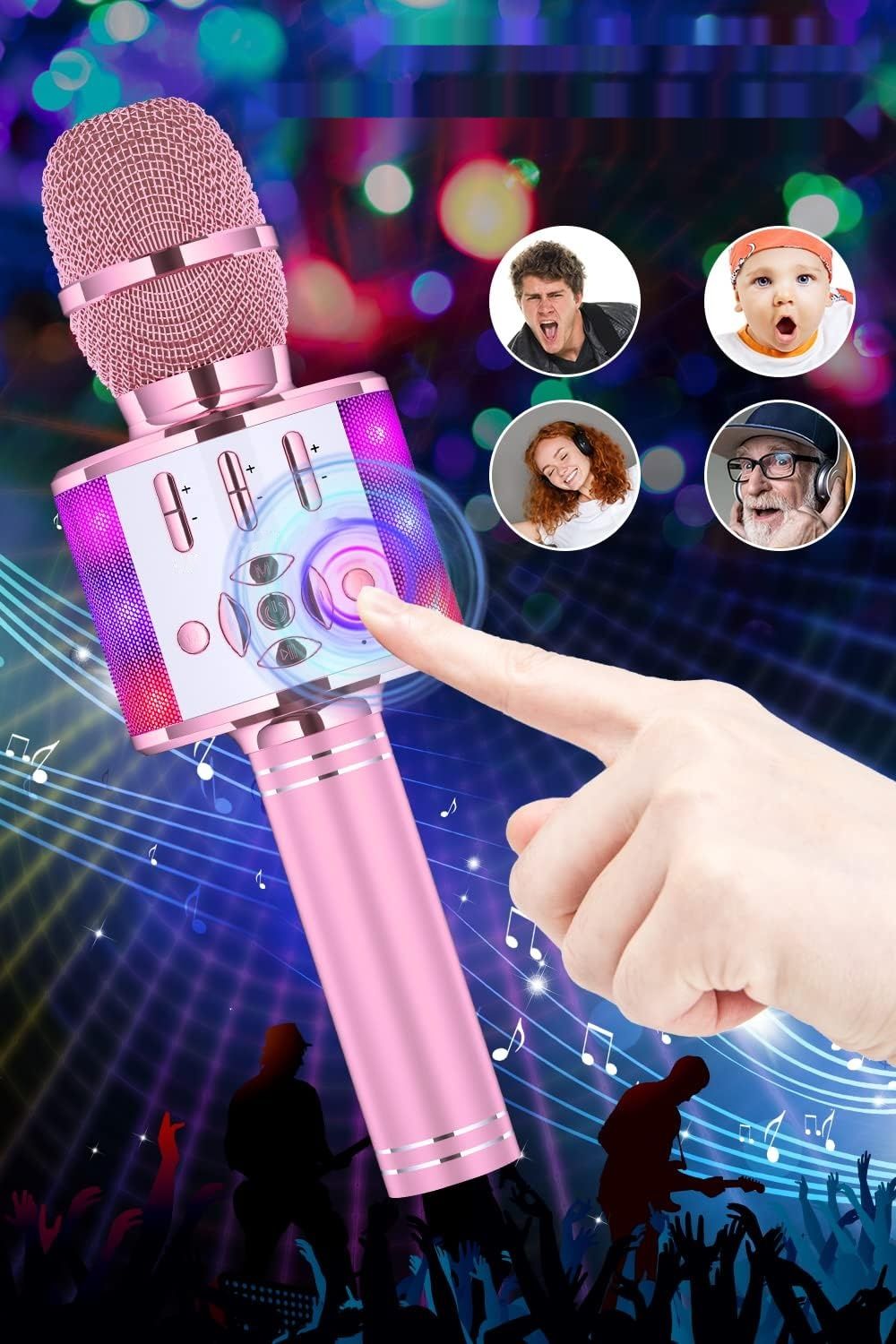 BONAOK Magic Sing Karaoke Mikrofon 4-w-1, Bluetooth, Jasnoróżowy