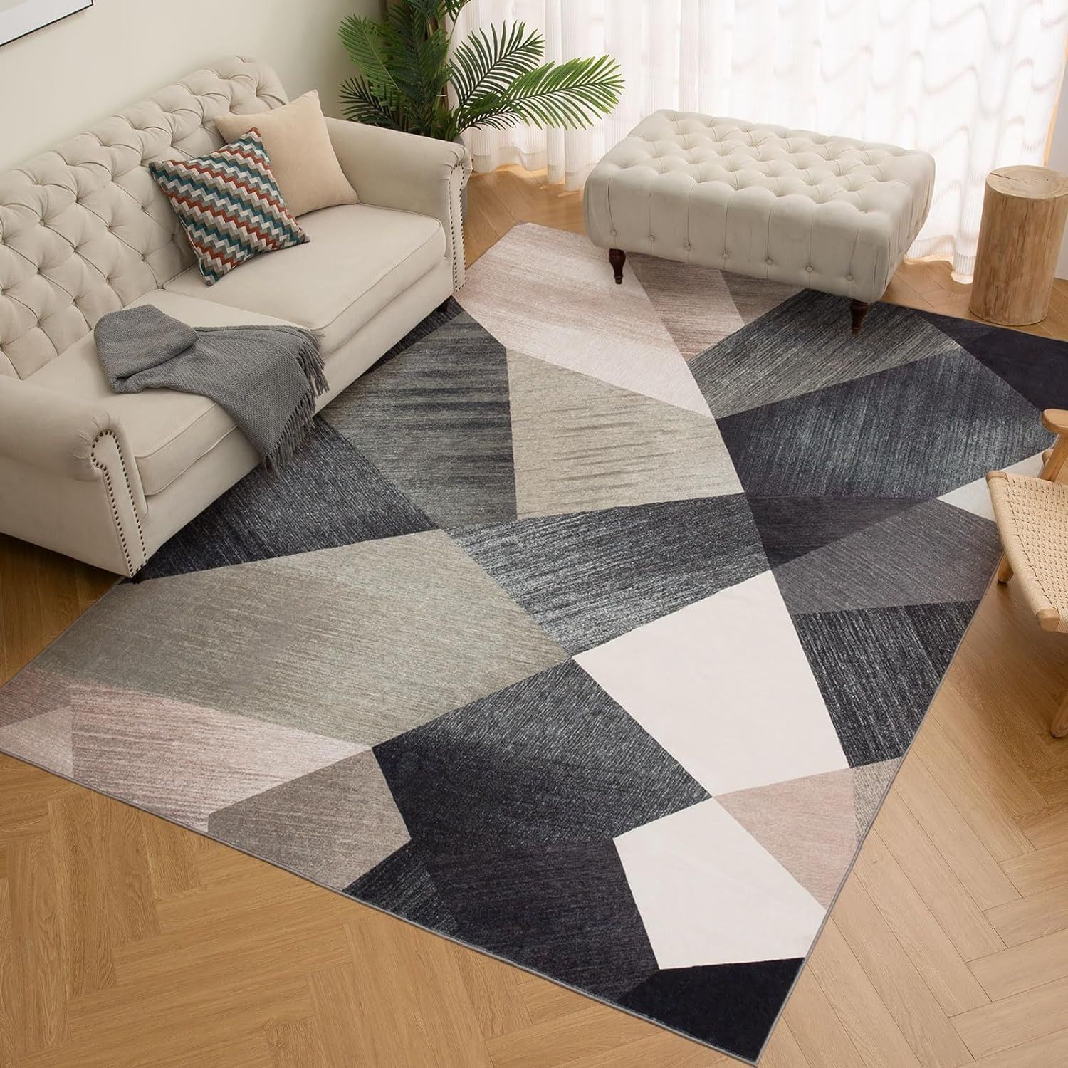 HOMFINE Dywan 160x230 cm, geometryczny, antypoślizgowy, zielony, prany.
