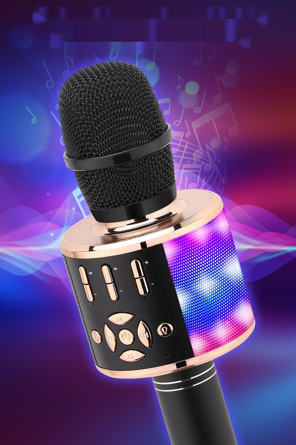 BONAOK Karaoke Mikrofon Bluetooth, 4 w 1, z Głośnikiem LED, iOS Android