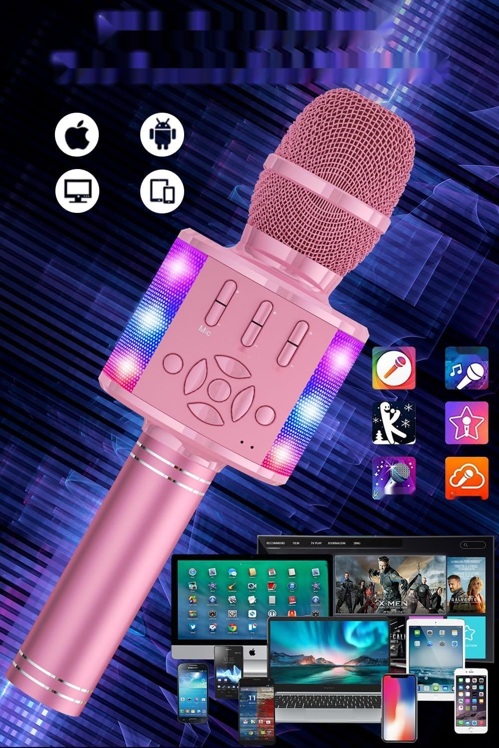 BONAOK Mikrofon Karaoke Bluetooth, 4 w 1 Bezprzewodowe Mikrofony Karaoke