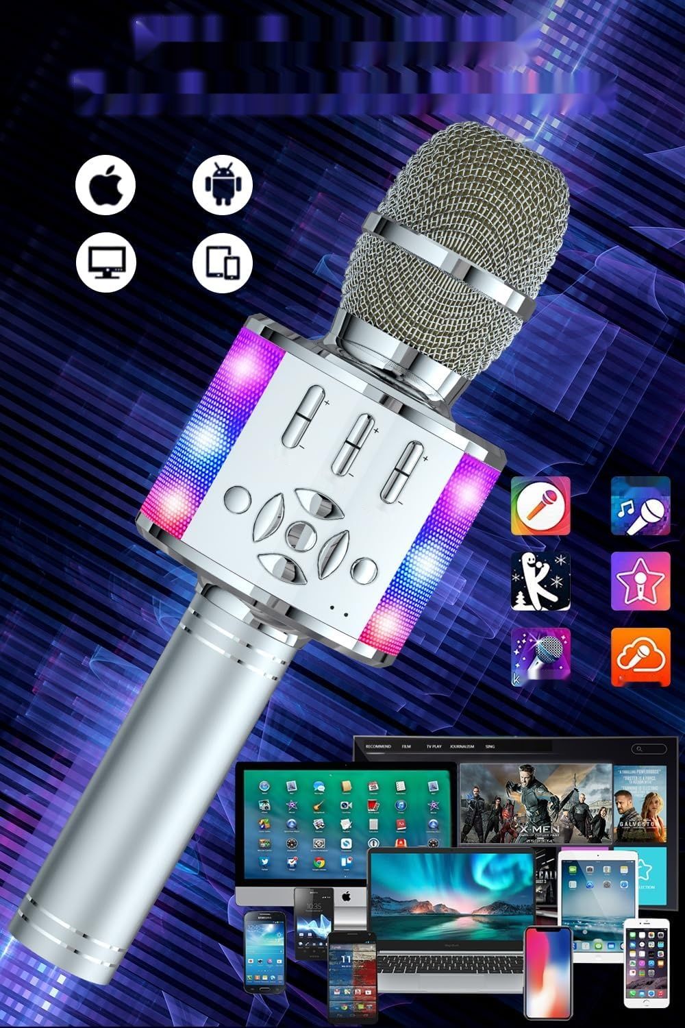 BONAOK Mikrofon Karaoke Bluetooth, 4 w 1, Kompatybilne z iOS, Android