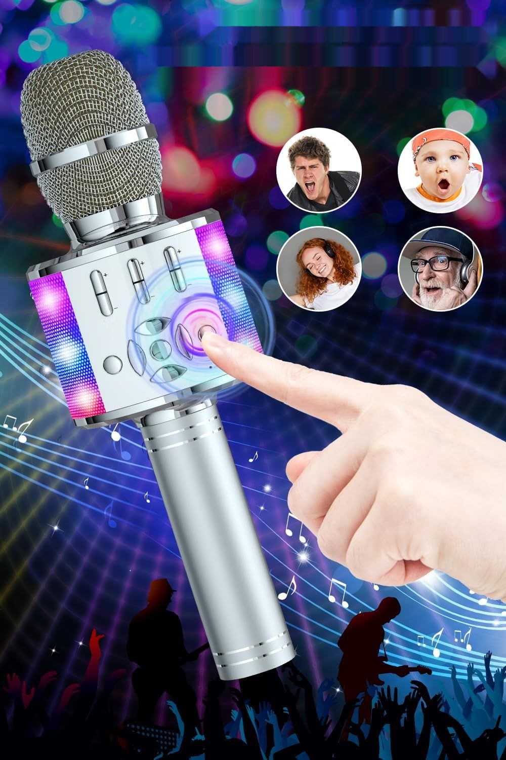 BONAOK Mikrofon Karaoke Bluetooth, 4 w 1, Kompatybilne z iOS, Android