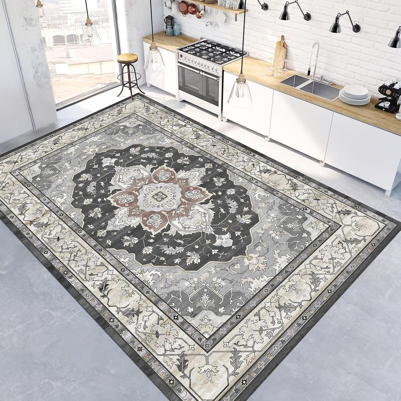 HOMFINE Vintage Dywan 120x170 cm, antypoślizgowy, odporny na brud, szary