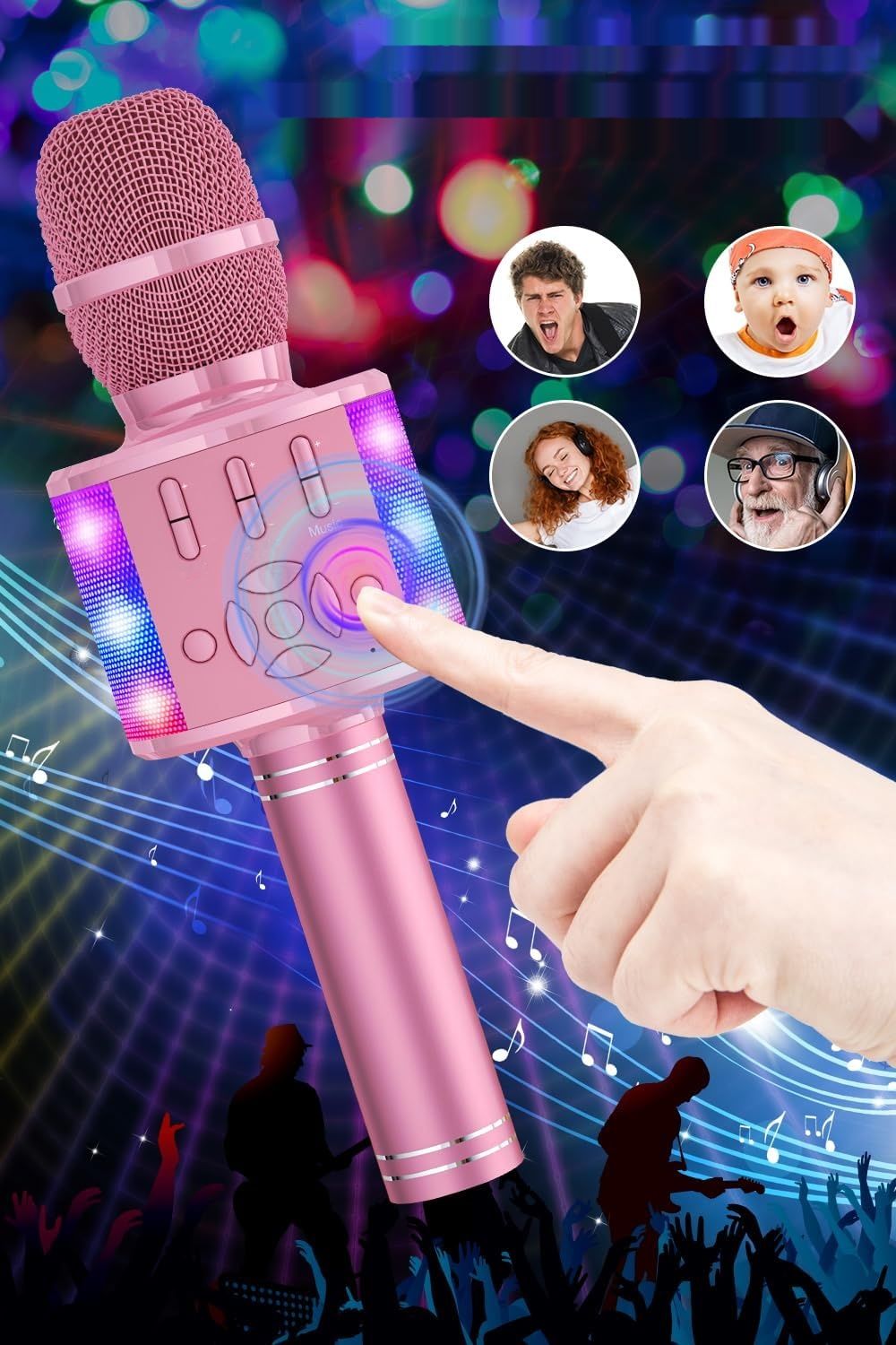 BONAOK Mikrofon Karaoke Bluetooth, 4 w 1 Bezprzewodowe Mikrofony Karaoke