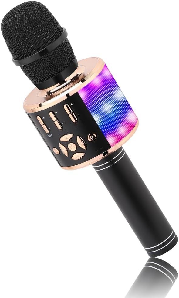 BONAOK Karaoke Mikrofon Bluetooth, 4 w 1, z Głośnikiem LED, iOS Android