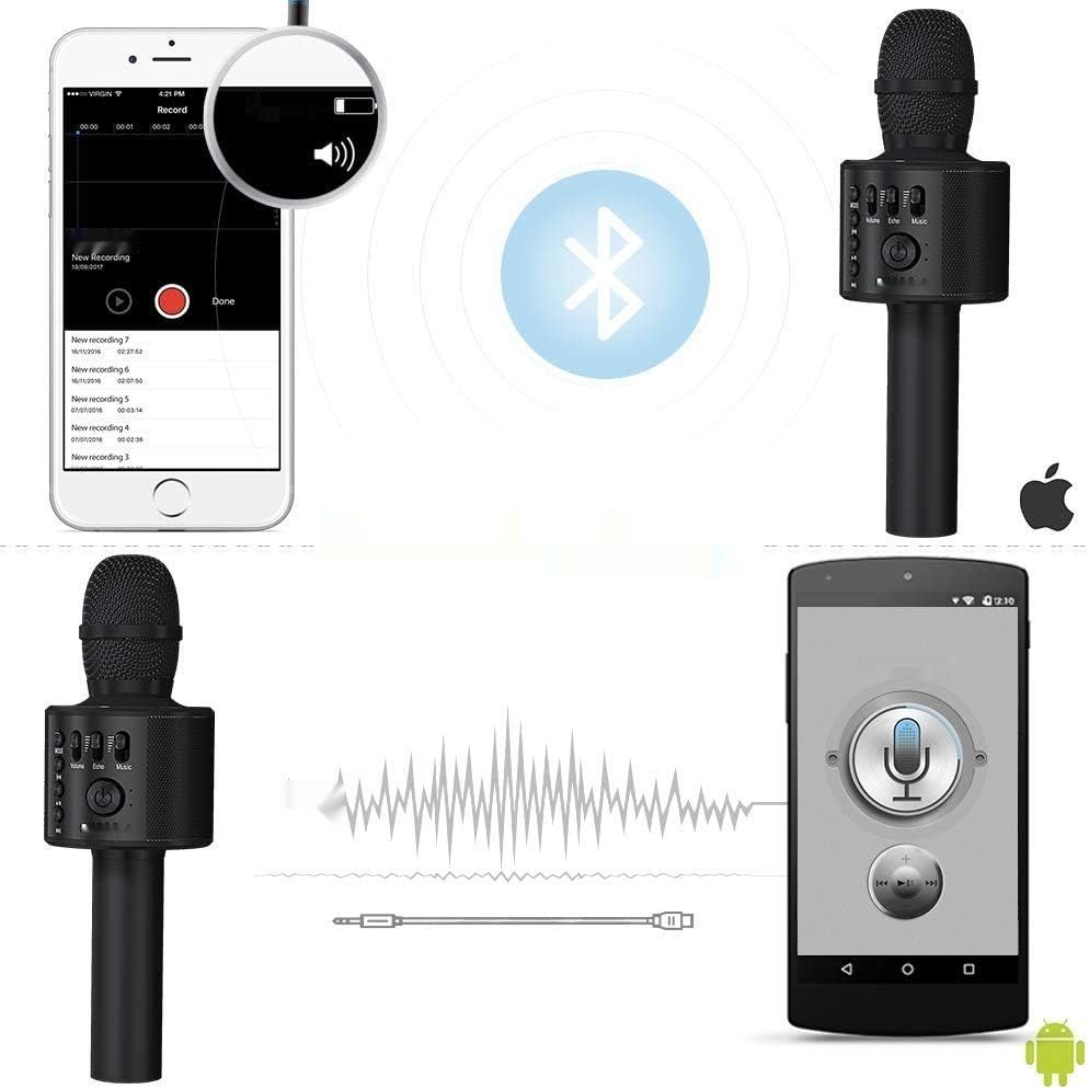 BONAOK Bluetooth Karaoke Mikrofon 3 w 1 dla iPhone/Android/PC (Czarny)
