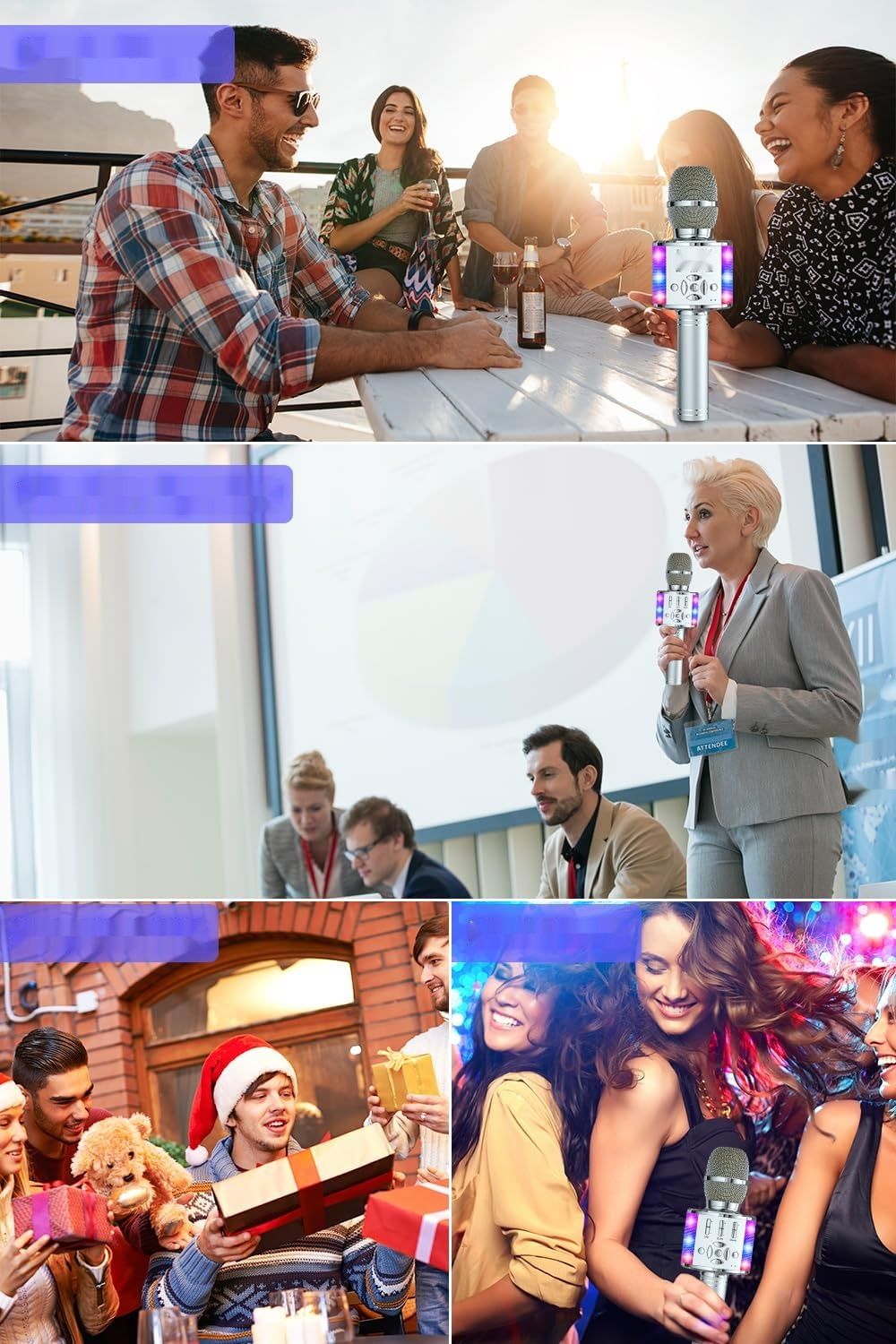 BONAOK Mikrofon Karaoke Bluetooth, 4 w 1, Kompatybilne z iOS, Android