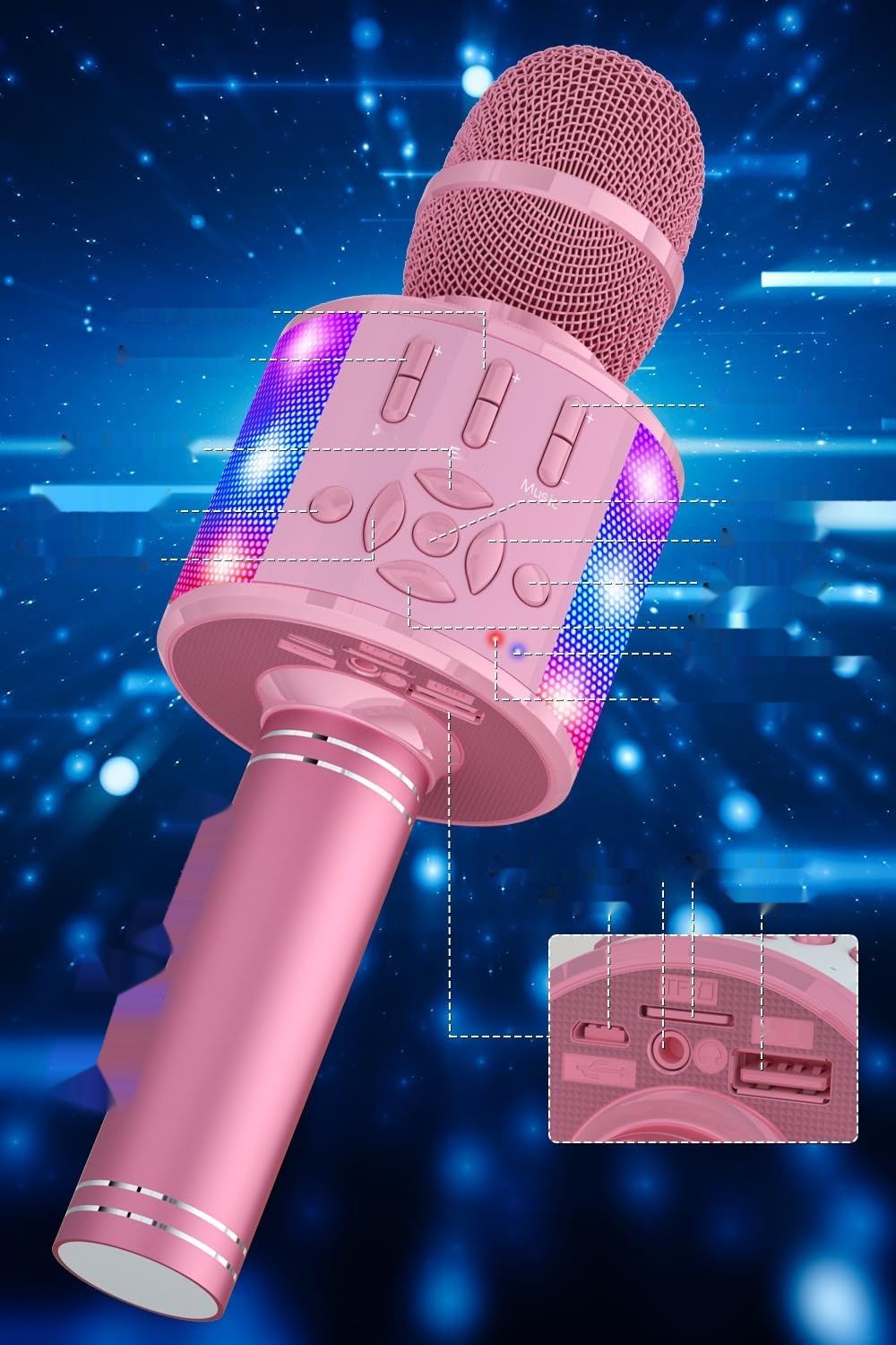 BONAOK Mikrofon Karaoke Bluetooth, 4 w 1 Bezprzewodowe Mikrofony Karaoke