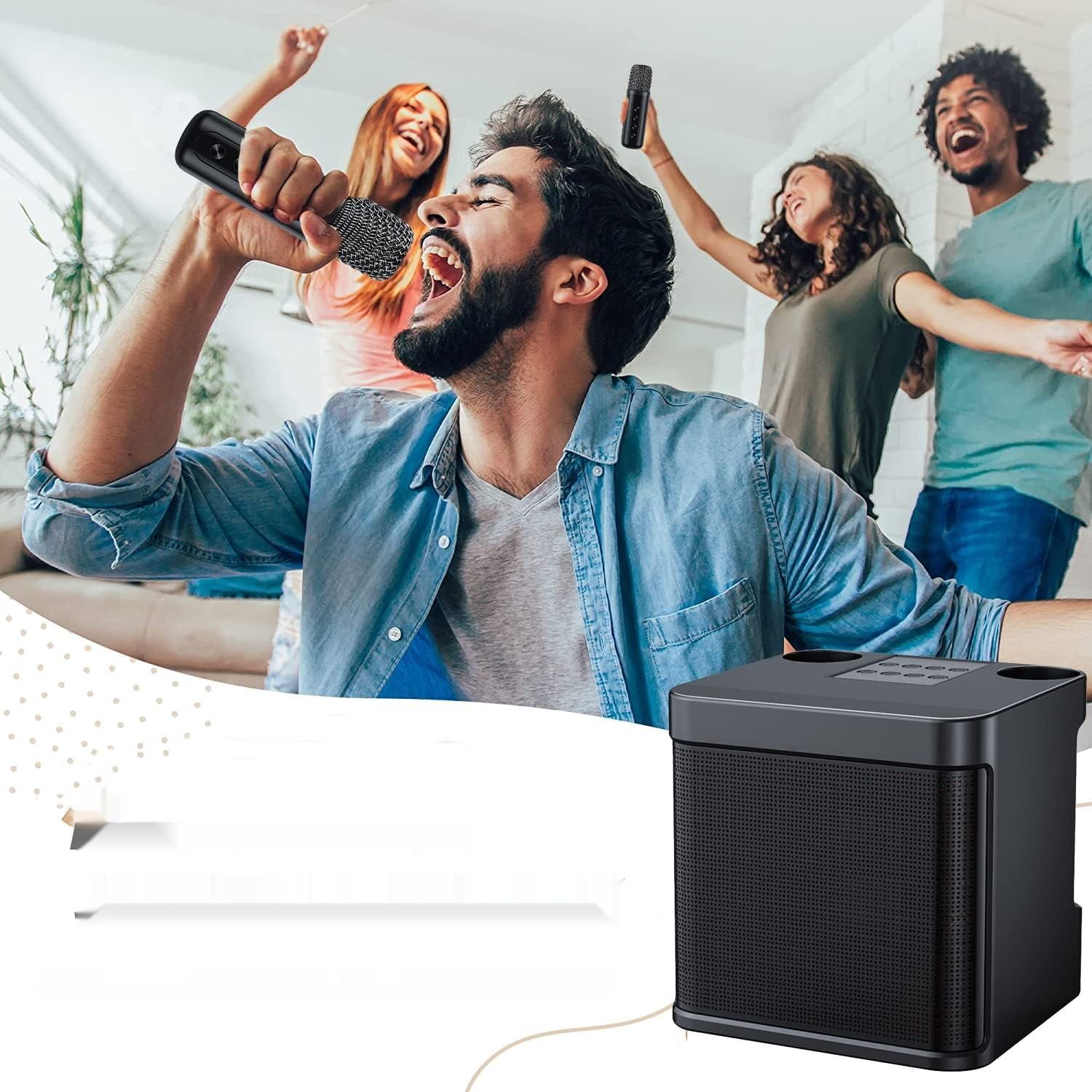 Maszyna Karaoke Bluetooth z 2 Mikrofonami, USB/Karta TF/AUX (Czarny)