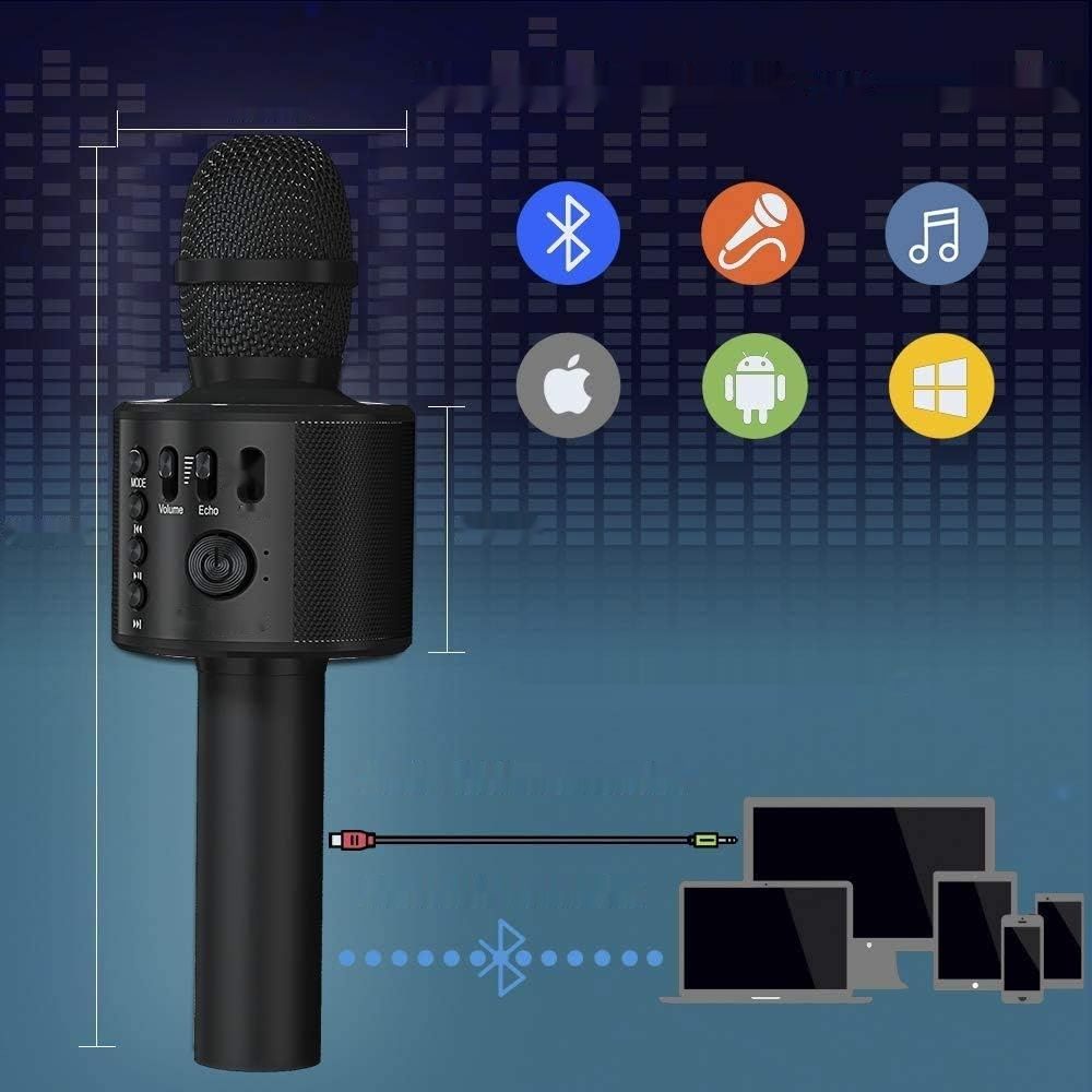 BONAOK Bluetooth Karaoke Mikrofon 3 w 1 dla iPhone/Android/PC (Czarny)