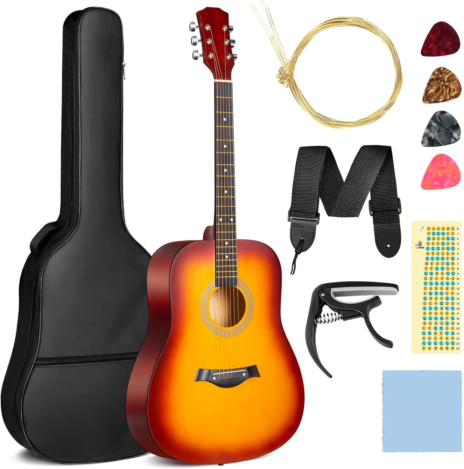 CAHAYA 41-calowa gitara akustyczna CY0355: zestaw z akcesoriami.