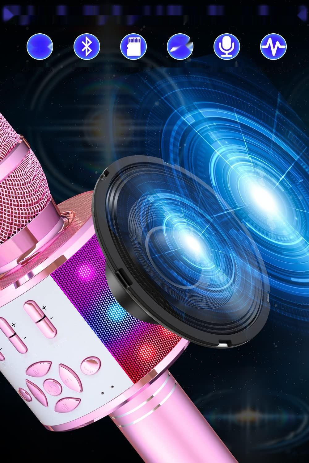 BONAOK Magic Sing Karaoke Mikrofon 4-w-1, Bluetooth, Jasnoróżowy