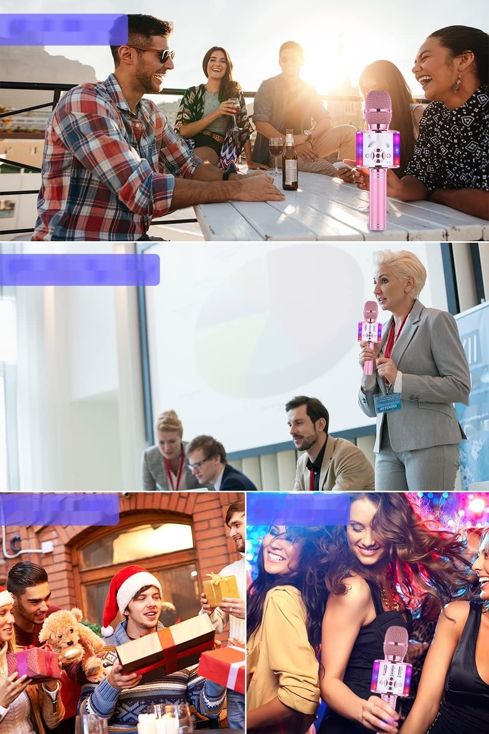 BONAOK Magic Sing Karaoke Mikrofon 4-w-1, Bluetooth, Jasnoróżowy