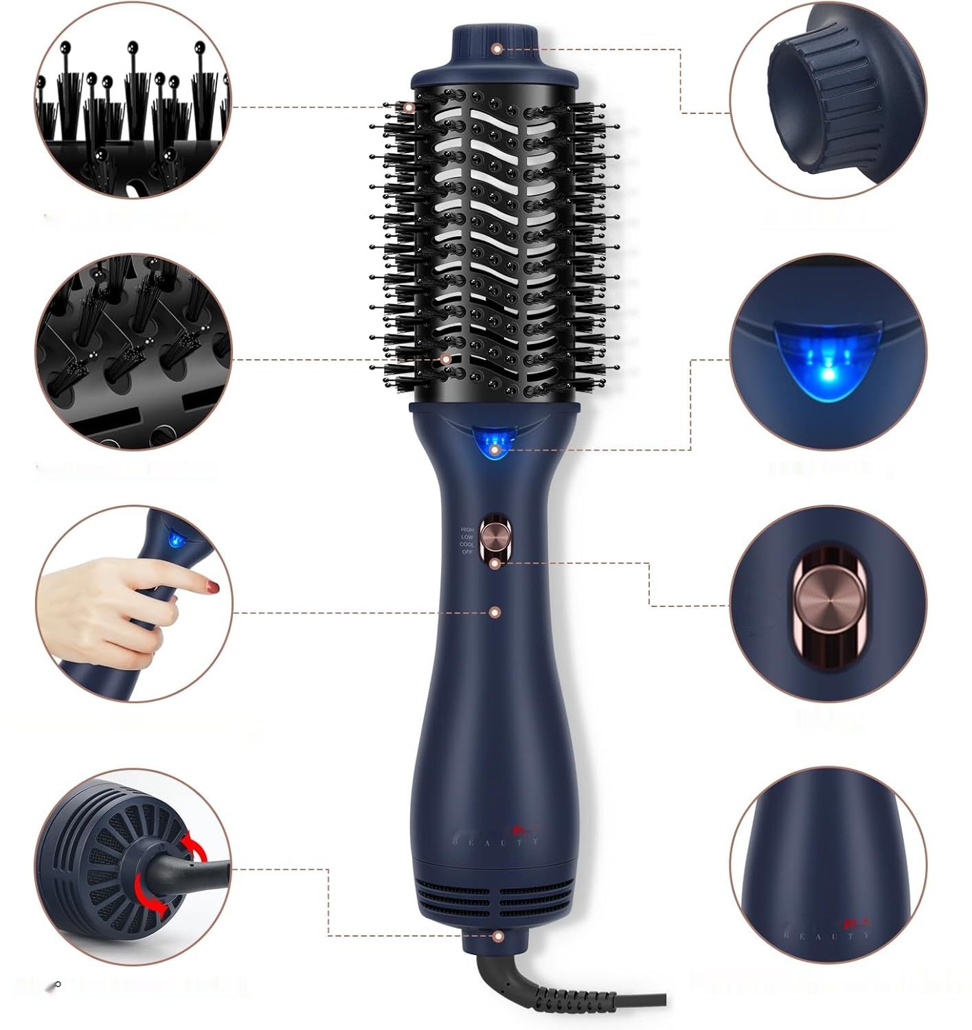 PARWIN PRO BEAUTY Suszarko-Lokówka 4-w-1, 1000W (Pruski Niebieski)