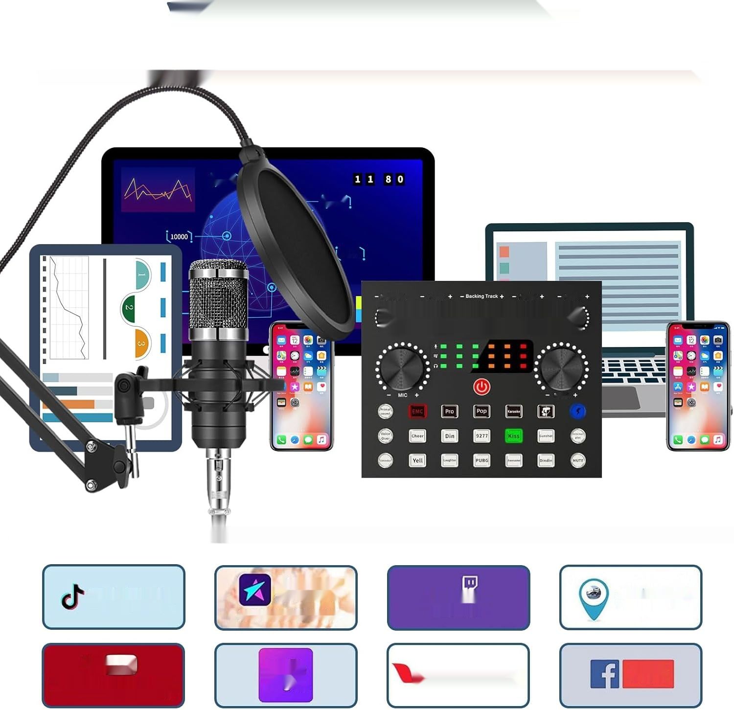 Pakiety Mikrofonów Podcastowych ALPOWL BM800 dla Graczy, DJ, Transmisje