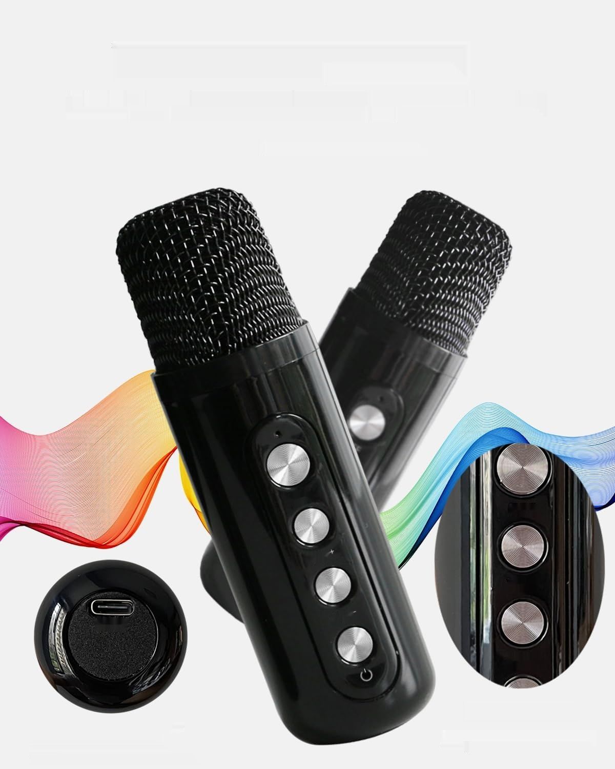 Maszyna karaoke z 2 mikrofonami Bluetooth, zmiana głosu, lampki LED.