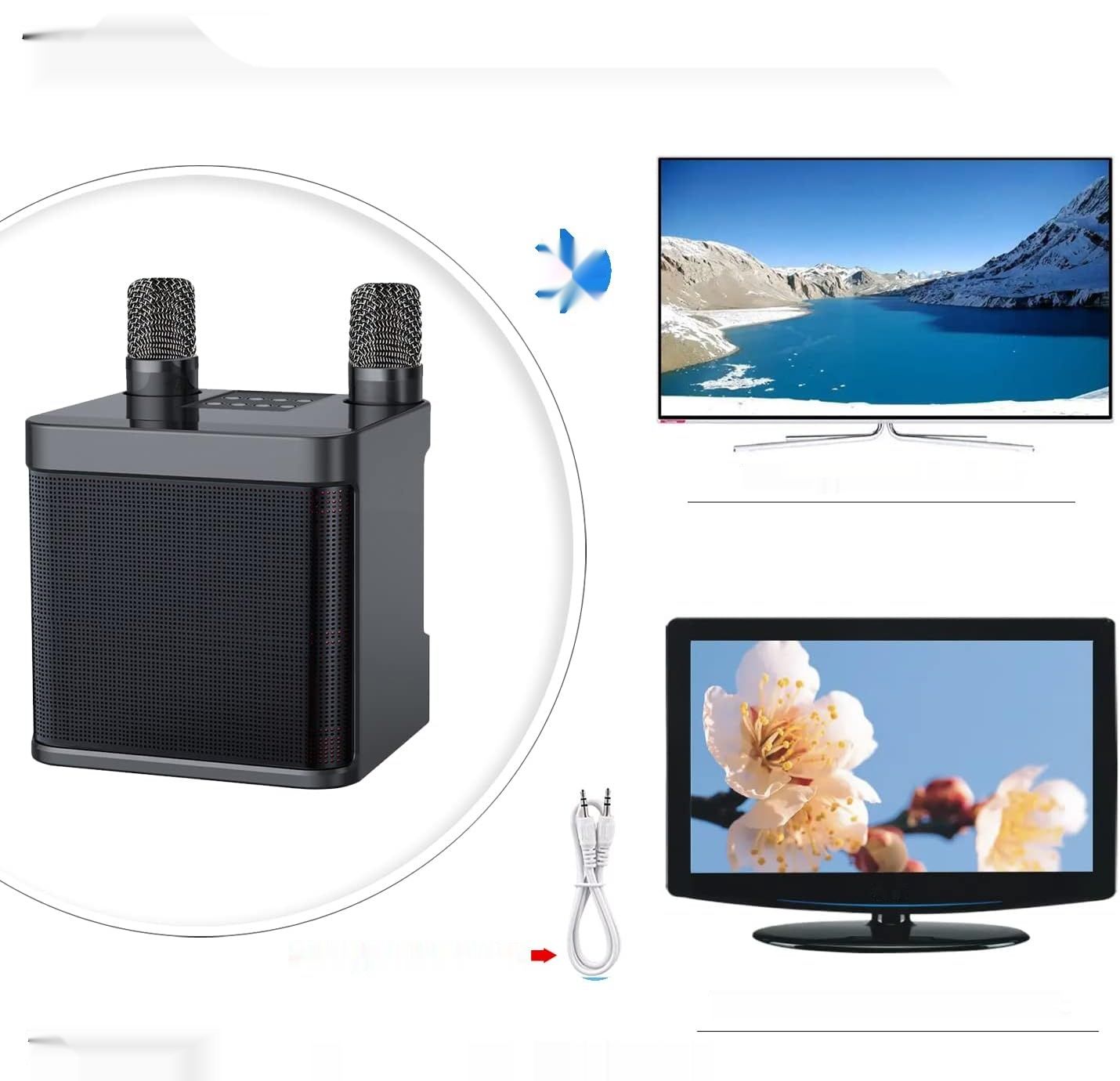 Maszyna Karaoke Bluetooth z 2 Mikrofonami, USB/Karta TF/AUX (Czarny)
