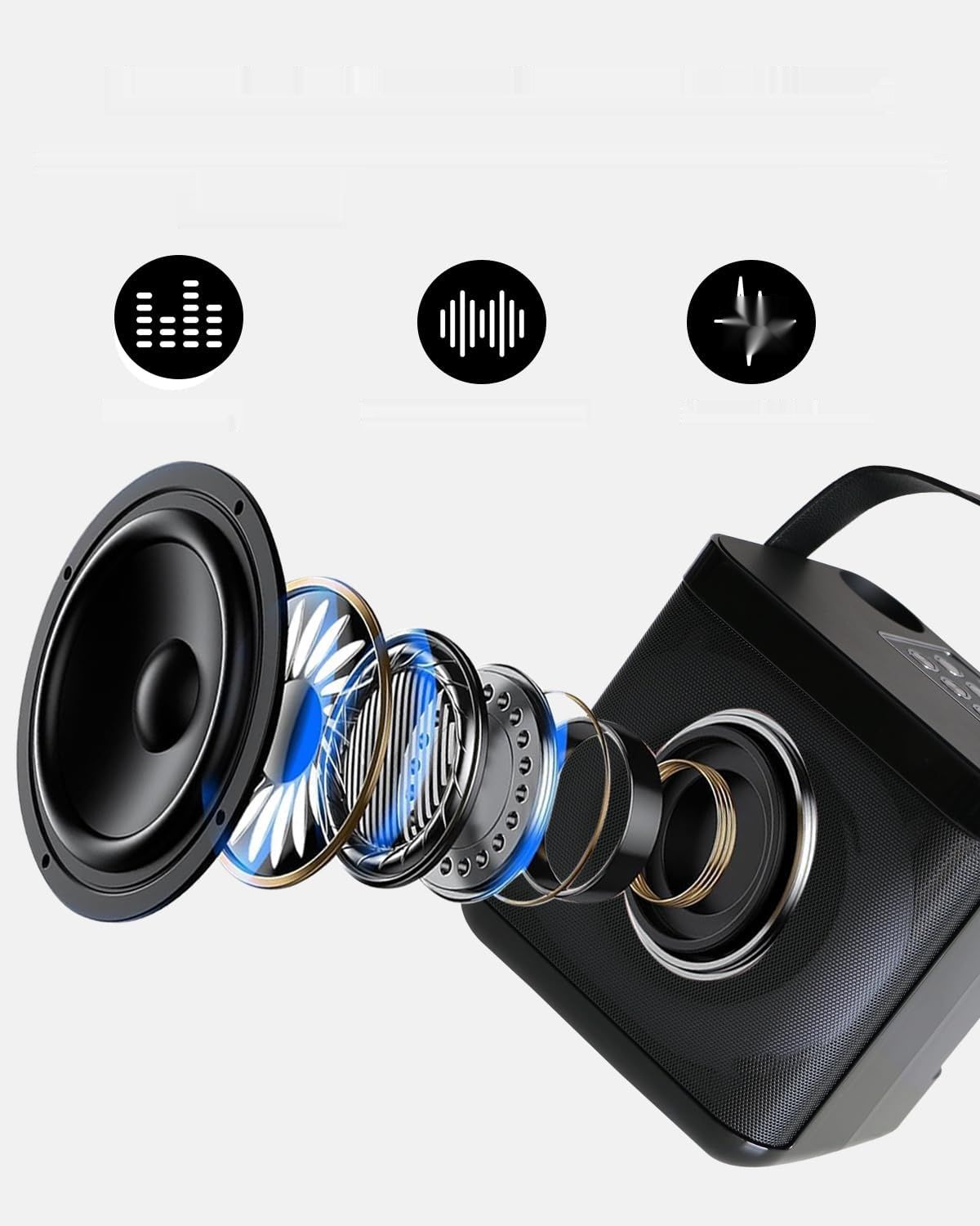 Maszyna karaoke z 2 mikrofonami Bluetooth, zmiana głosu, lampki LED.