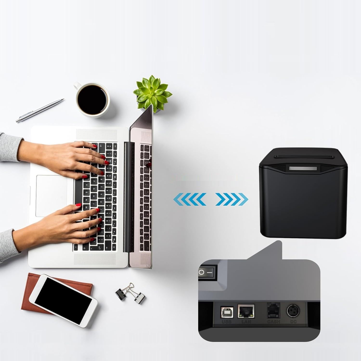 Bisofice POS-8370USB-B Drukarka Paragonów 80 mm, Termiczna, USB+LAN, ESC/POS, Czarna