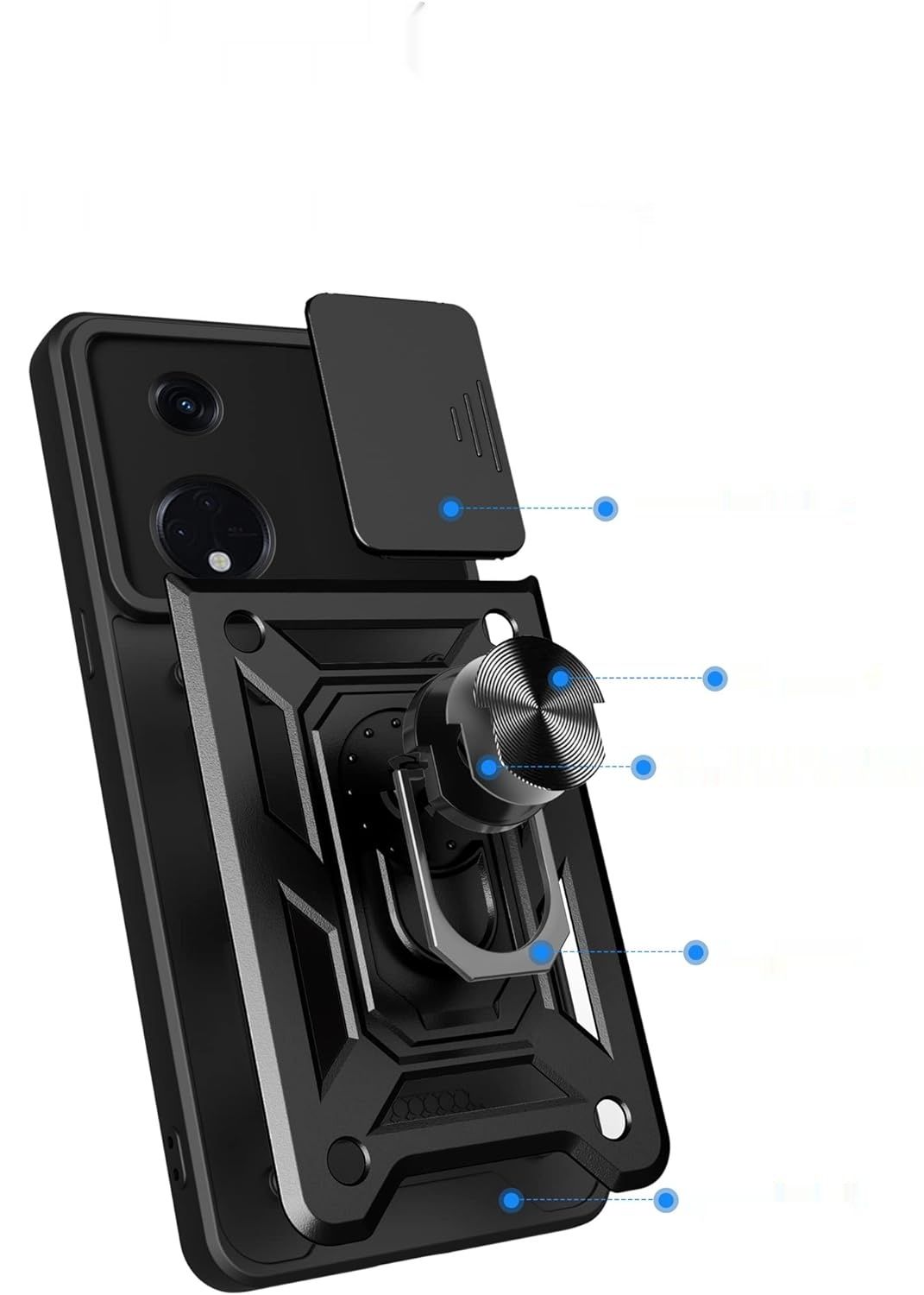 Ysnzaq Etui do Oppo Reno 8T 5G, SLJ Czarny, poliwęglan, stojak.