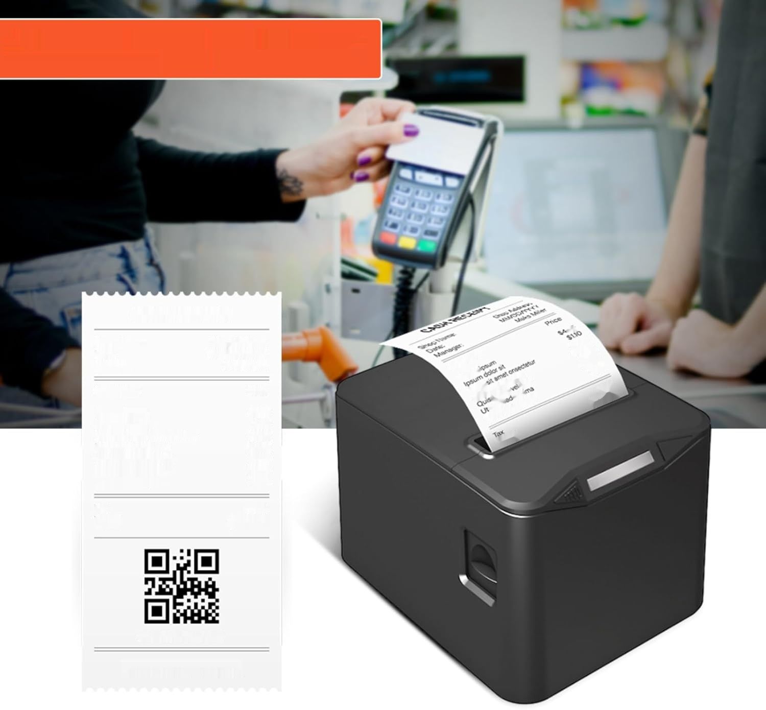 Bisofice POS-8370USB-B Drukarka Paragonów 80 mm, Termiczna, USB+LAN, ESC/POS, Czarna