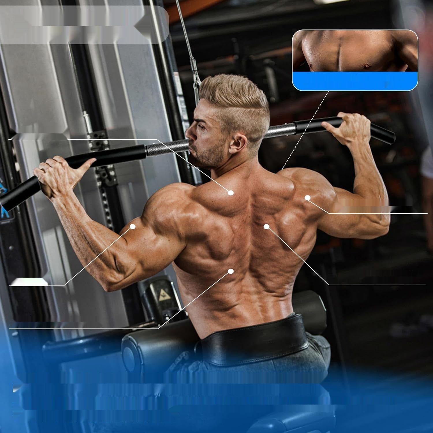 Lyndwin Lat Pull Bar Kabelowy Uchwyt na Biceps Triceps Czarna Stalowa
