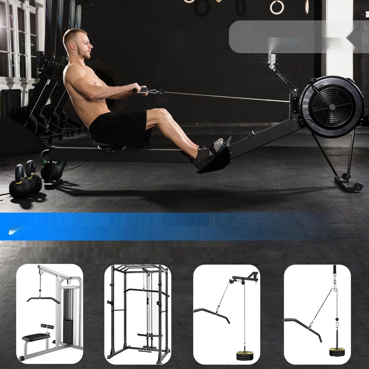 Lyndwin Lat Pull Bar Kabelowy Uchwyt na Biceps Triceps Czarna Stalowa