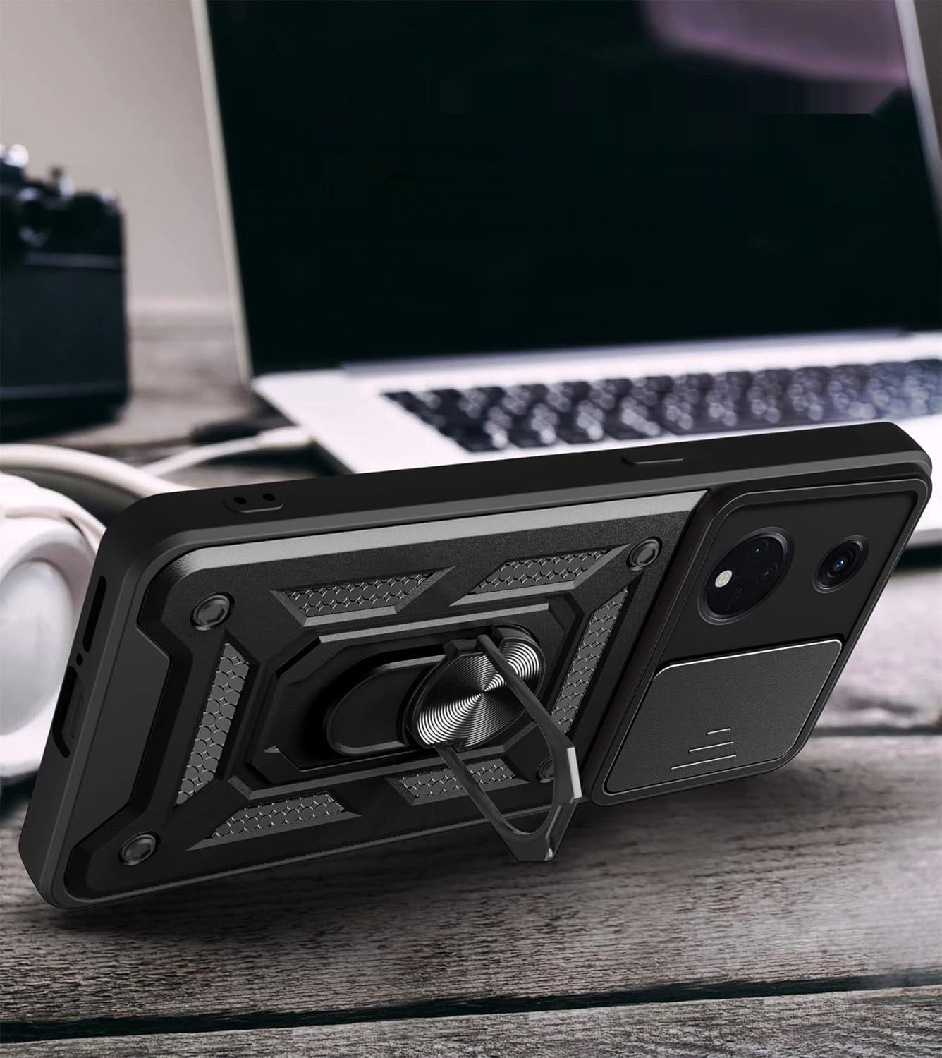 Ysnzaq Etui do Oppo Reno 8T 5G, SLJ Czarny, poliwęglan, stojak.