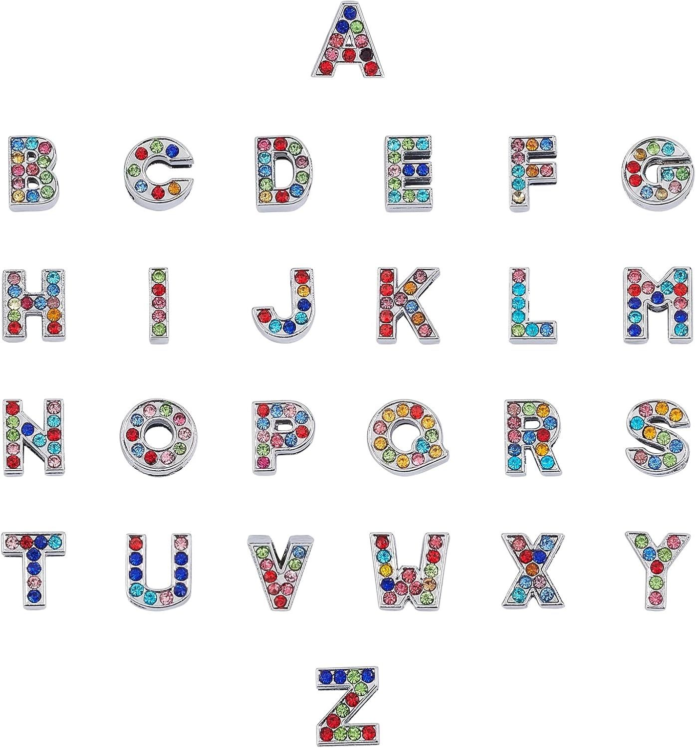 SUNNYCLUE Koraliki z literami, 12x11.5x4.5mm, Stop + kryształ górski