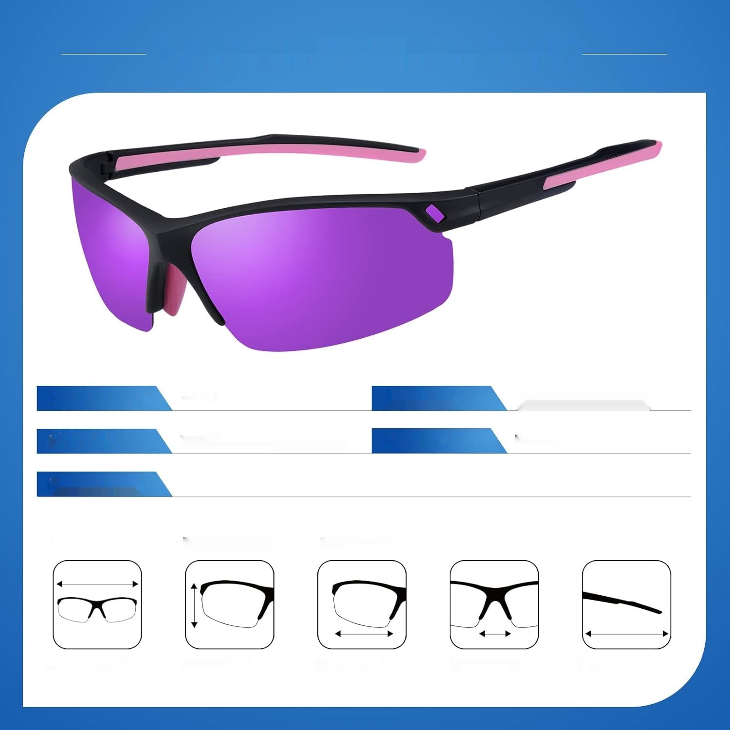 OKH okulary rowerowe, UV400, nietłukąca oprawka TR90, sportowe.
