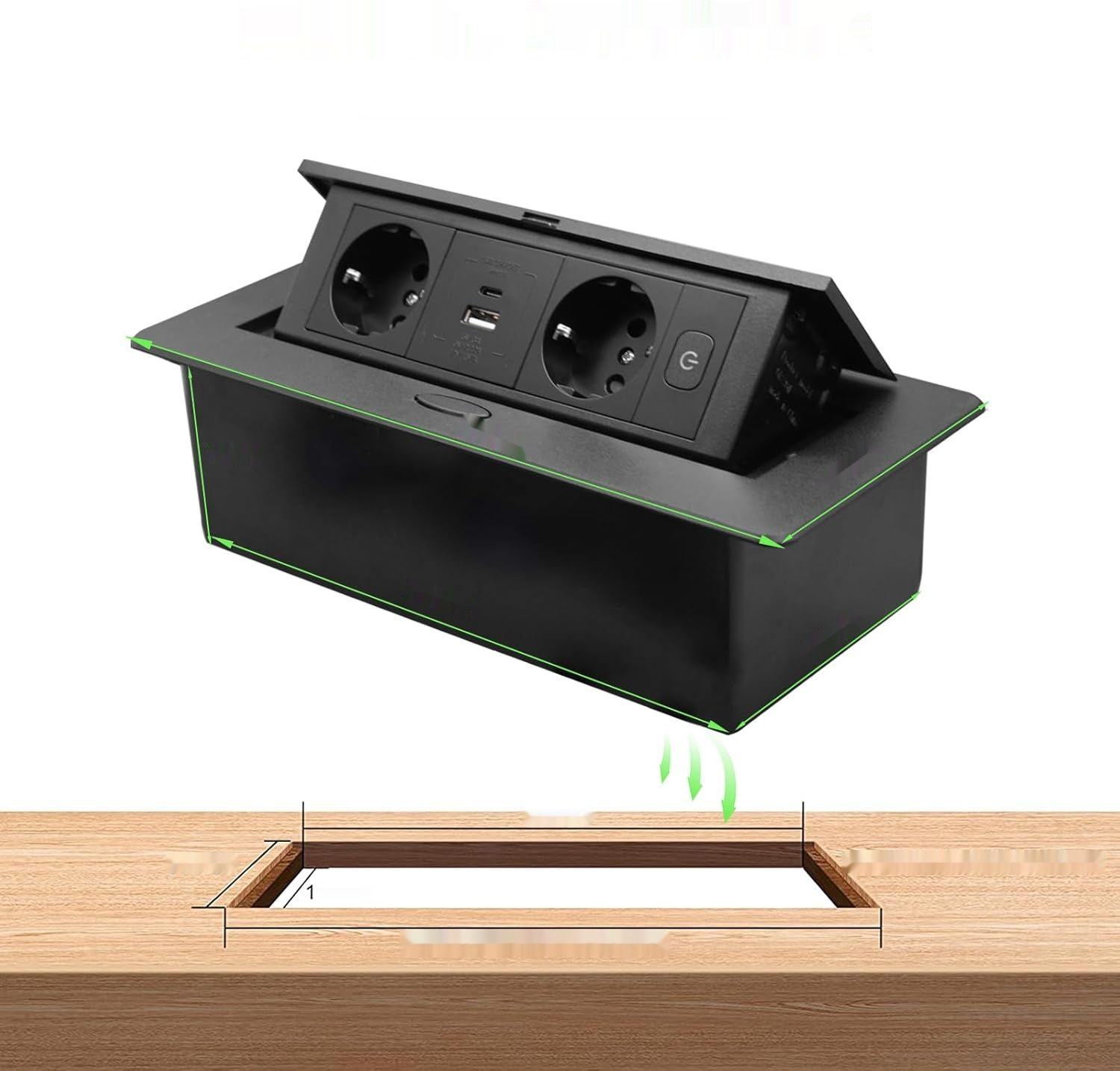 Gniazdko Pop Up do zabudowy, z USB 3.0 Typ C, 20W, szybkie ładowanie.