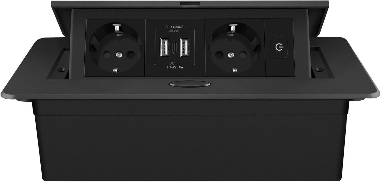Connection Box Black, biurko z 2 gniazdami i 2 portami USB Type-C