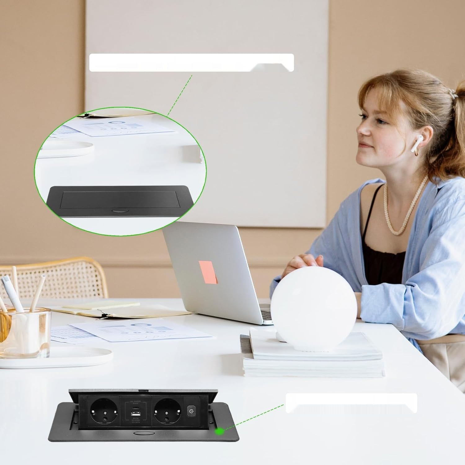Gniazdko Pop Up do zabudowy, z USB 3.0 Typ C, 20W, szybkie ładowanie.