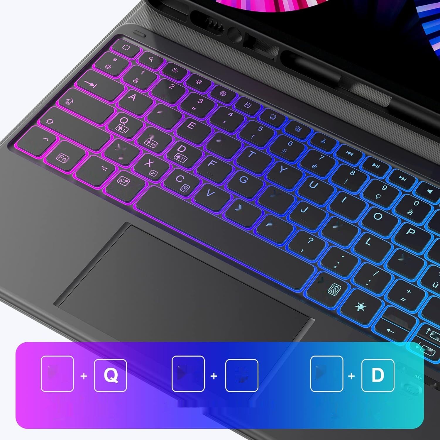 Earto Clavier iPad Pro 12.9, 7 kolorów, Touchpad, AZERTY, Czarny