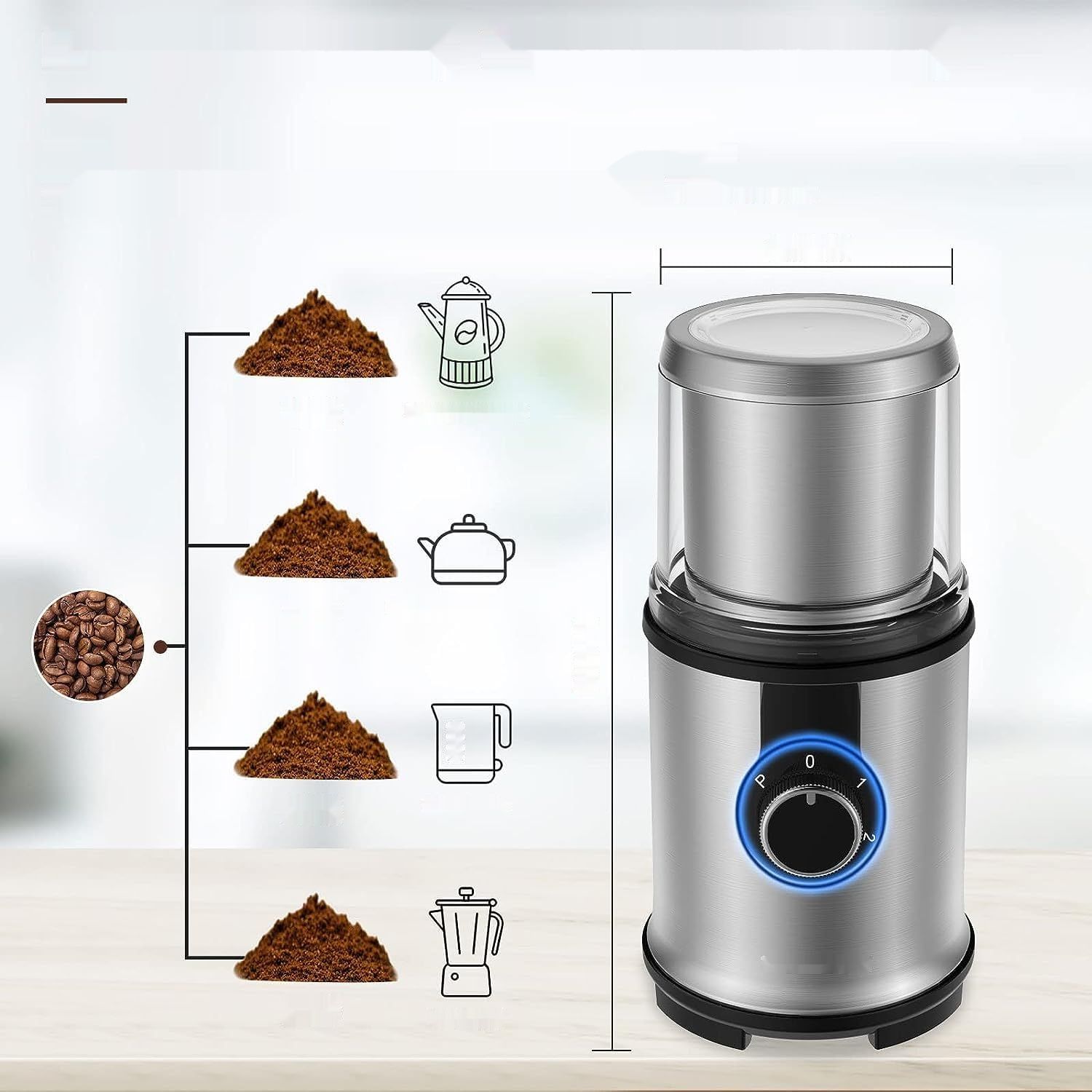 Yumystori Elektryczny młynek do kawy 110g, 2 miski, szczotka (Srebrny i czarny)