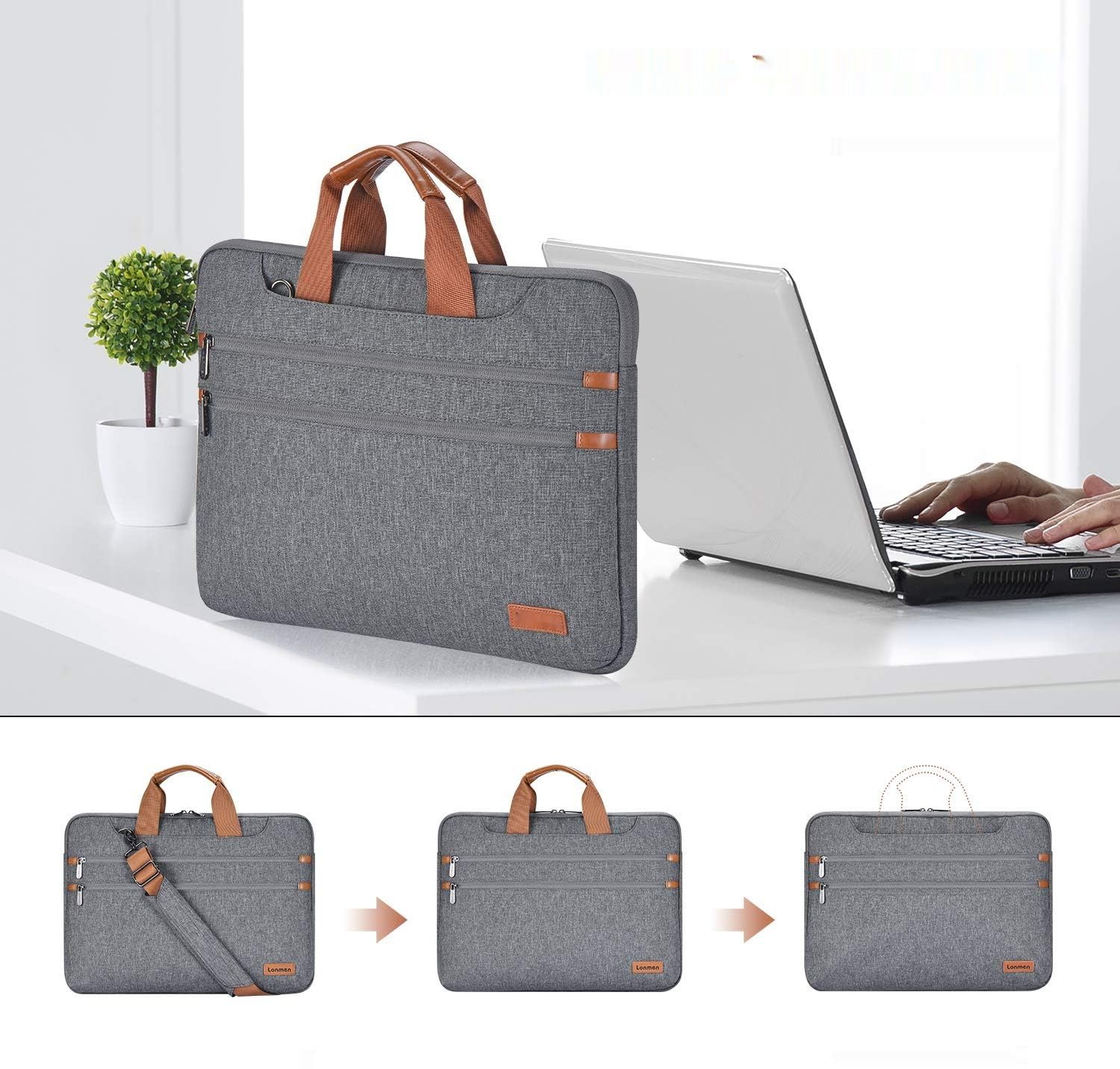LONMEN Etui na laptop 15.6&#39;&#39; Wodoodporna torba na ramię (Szary)
